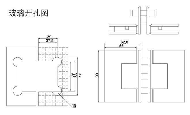 九游体育HF-2707 T形玻璃门夹开孔图